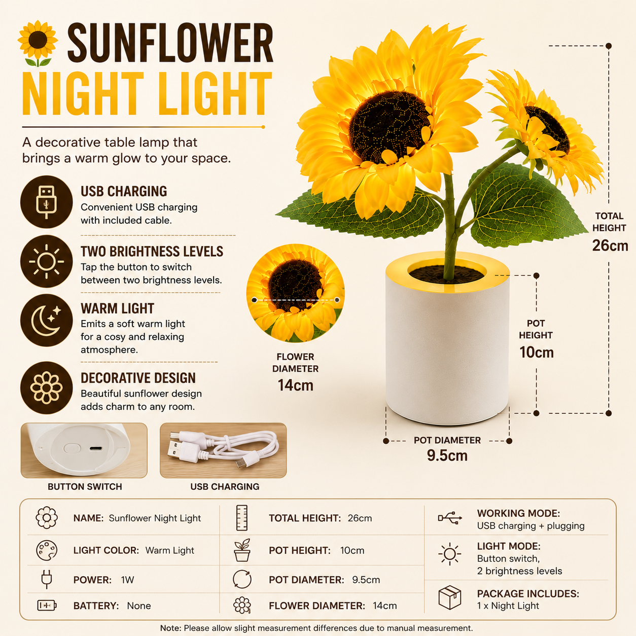 Sunflower Night Light & Mood Lamp